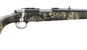 Side view of a camouflage-patterned rifle