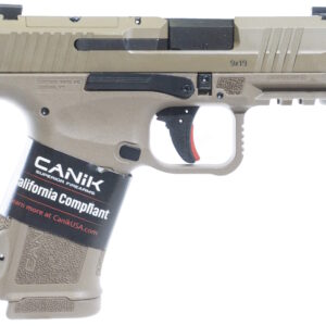 Canik pistol with California compliance label