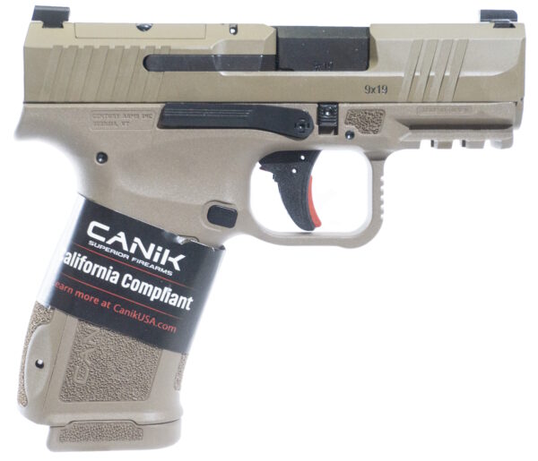 Canik pistol with California compliance label