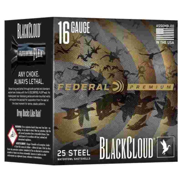 Box of Federal BlackCloud 16 gauge shotshells.