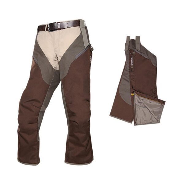 Brown outdoor pants with adjustable features.