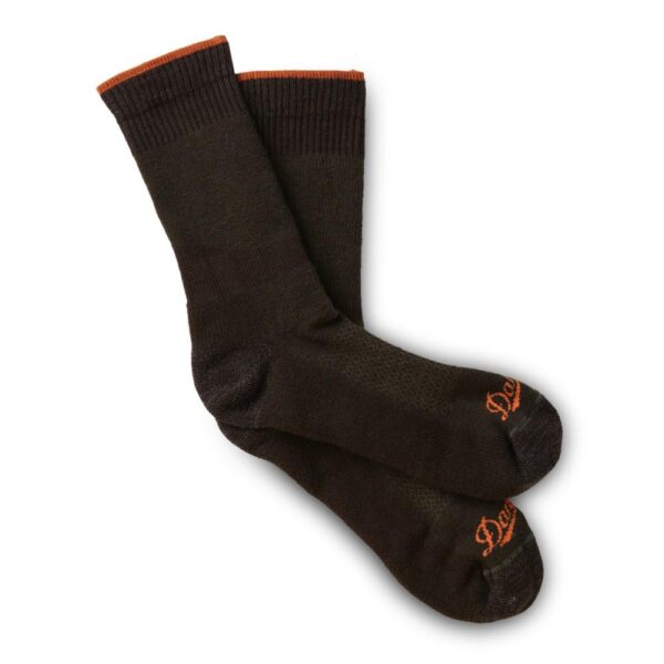 Pair of brown socks with orange trim