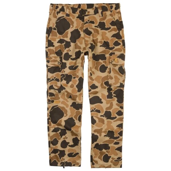 Camo cargo pants in beige and brown colors.