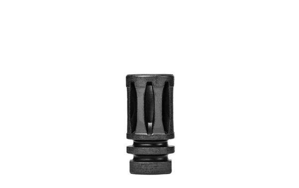 Black muzzle device for firearms, side view