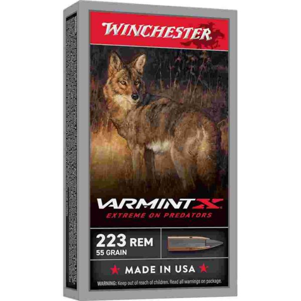 Winchester Varmint X ammunition packaging with coyote image.