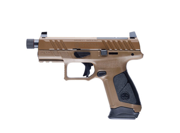 Beretta APX handgun in dark tan color.