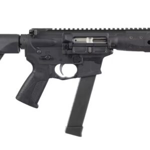 Black tactical rifle on white background