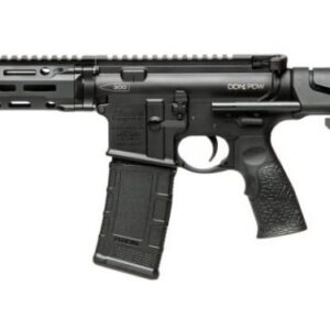 Black semi-automatic rifle with tactical features.