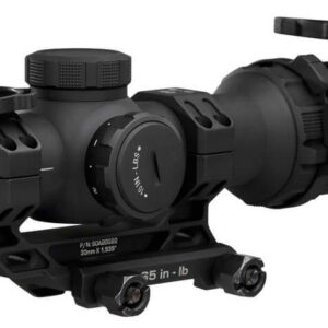 Black rifle scope with mounting system.