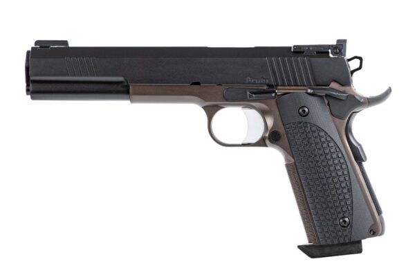Side view of a modern handgun.
