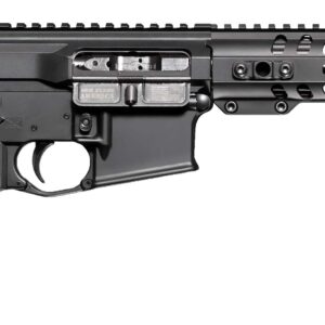 Black tactical rifle with an ergonomic design.