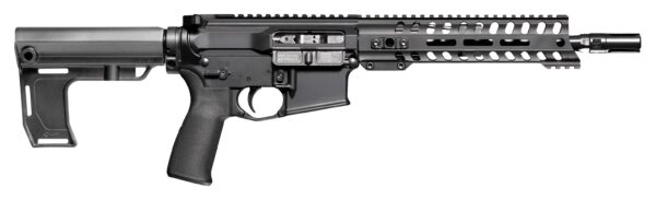 Black tactical rifle with an ergonomic design.