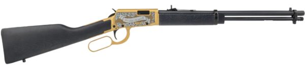 Side view of a decorative lever-action rifle.
