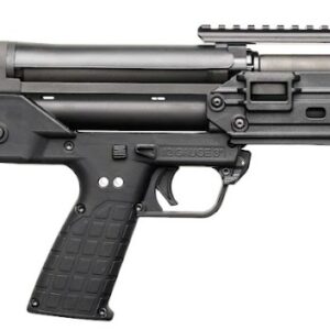 Black semi-automatic shotgun with tactical stock.