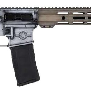 Side view of a modern rifle with accessory rail.