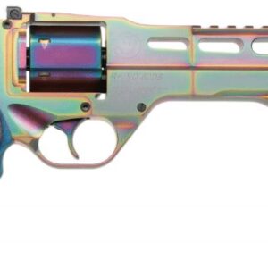 Colorful revolver with unique design and grip.