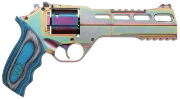 Colorful revolver with unique design and grip.