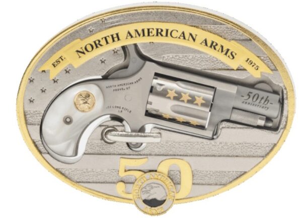 50th anniversary emblem of North American Arms revolver.