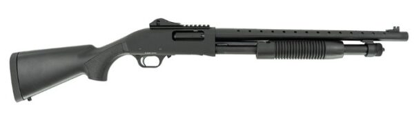 Black shotgun with a ribbed forend