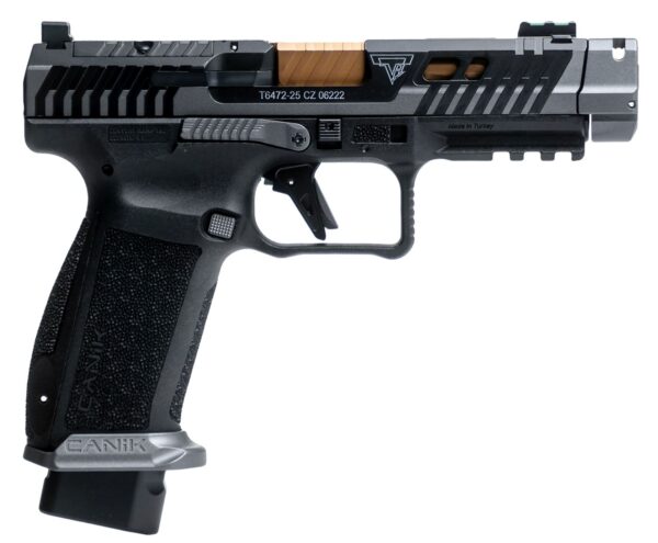 Side view of a Canik handgun.