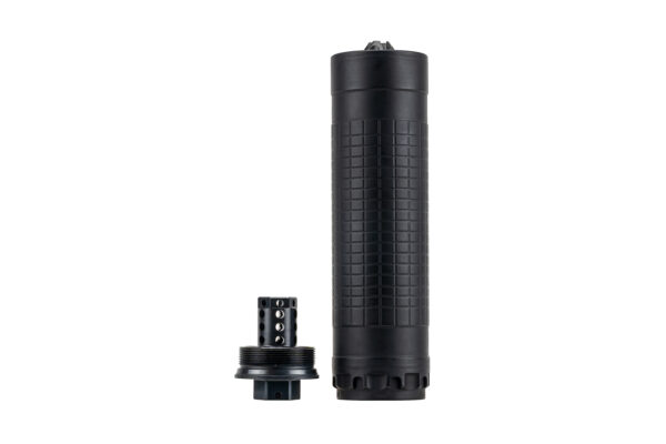 Black cylindrical device with removable base.