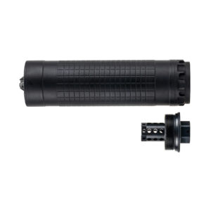 Black cylindrical device with removable base.