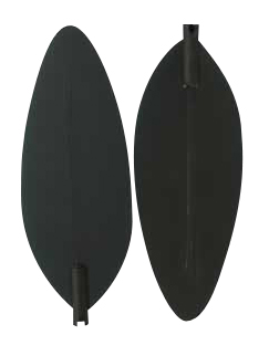 Two black kayak paddles displayed side by side.