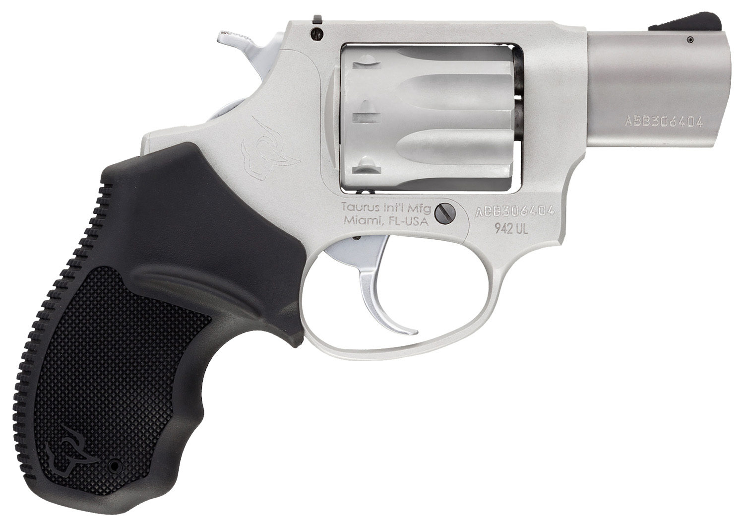 Compact revolver with textured grip and stainless finish
