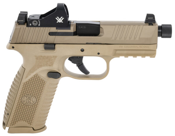 FN handgun with reflex sight and textured grip