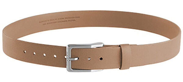 Brown belt with metal buckle and adjustment holes