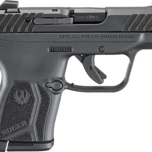 Side view of a Ruger handgun in black.