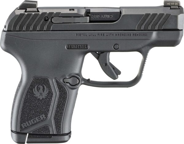 Side view of a Ruger handgun in black.