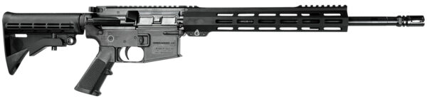 Side view of a black semi-automatic rifle.