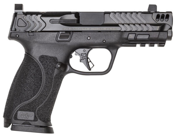 Black semi-automatic handgun on a white background.