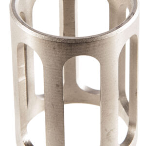 Metal cylinder with cut-out design.