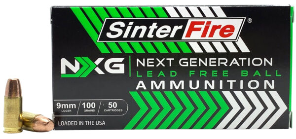 Box of SinterFire lead-free 9mm ammunition