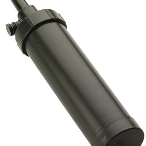 Black cylindrical device with nozzle for dispensing.