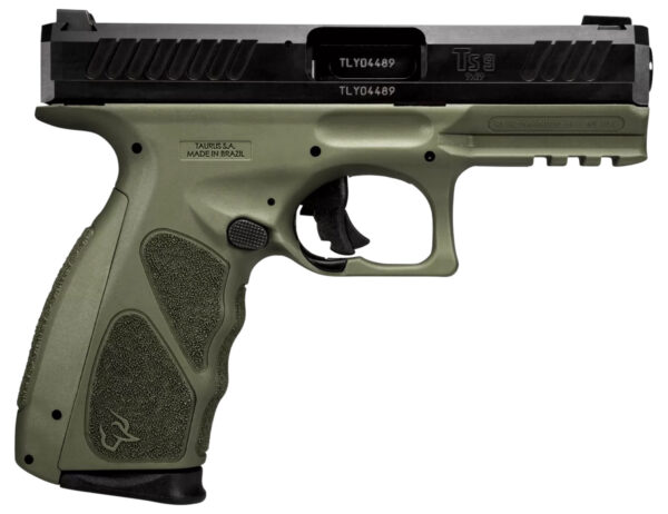 Taurus TS9 handgun with a green grip