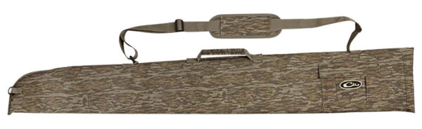 Camouflage gun case with adjustable strap.