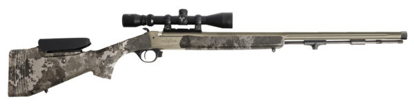 Side view of a camouflage hunting rifle