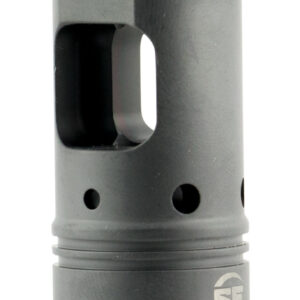 Metal muzzle brake with SF branding and patent details