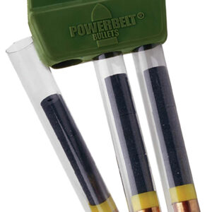 Powerbelt bullets in transparent tubes for storage.