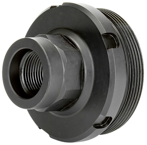 Close-up of a black threaded metal component.