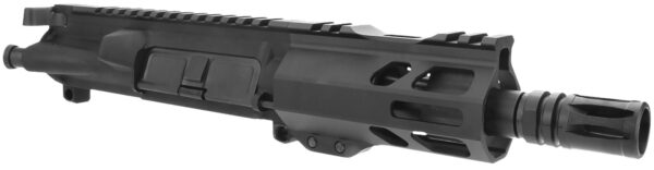 Close-up of a black firearm upper receiver.