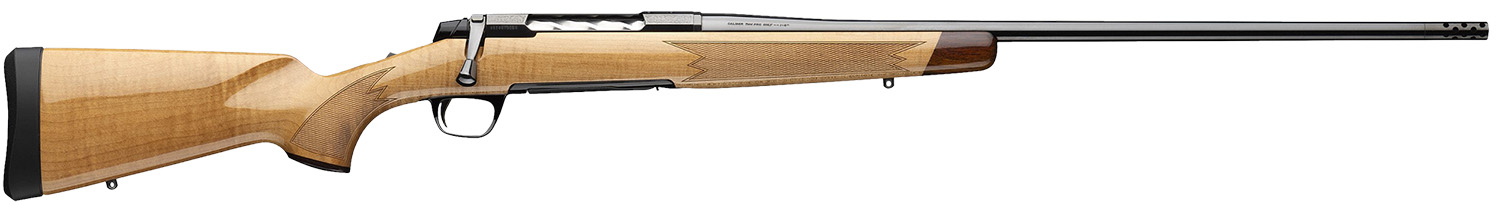 Side view of a wooden rifle with metallic finish.