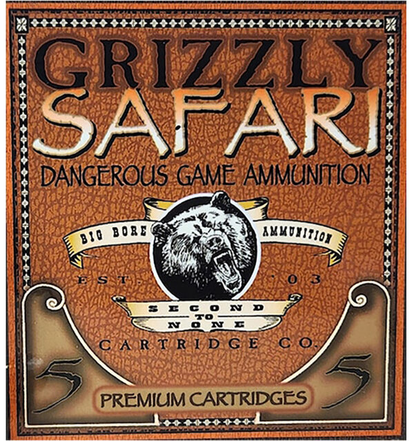 Grizzly Safari dangerous game ammunition packaging design.