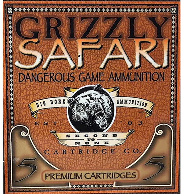 Grizzly Safari ammunition package with bear illustration.