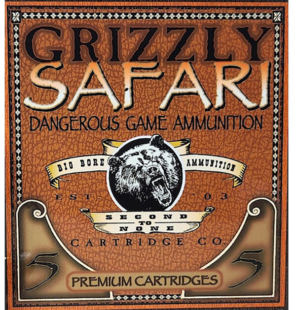 Grizzly Safari dangerous game ammunition packaging design.