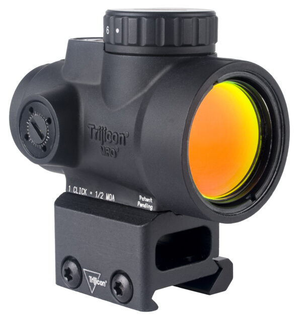Trijicon MRO red dot sight with adjustable settings.