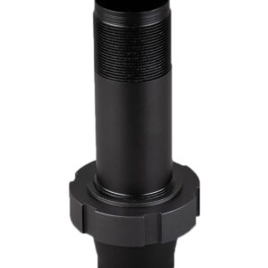 Black threaded pipe fitting for plumbing connections.